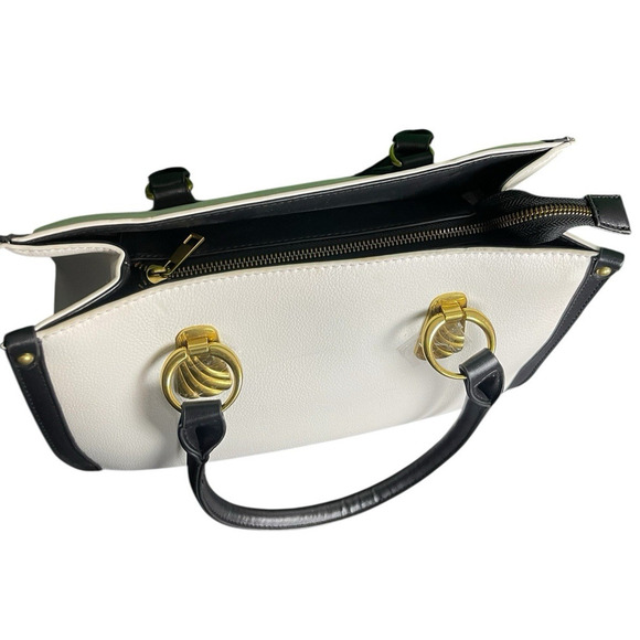 NWOT Grossi White Handbag with Black Trim Gold Hardware Structured Purse Kelly - Picture 3 of 9